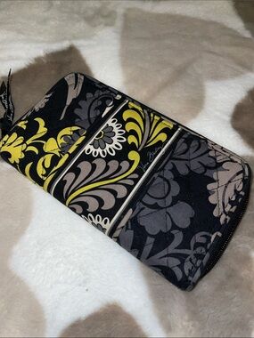 Vera Bradley Yellow, Gray & Black Floral Zip Wallet